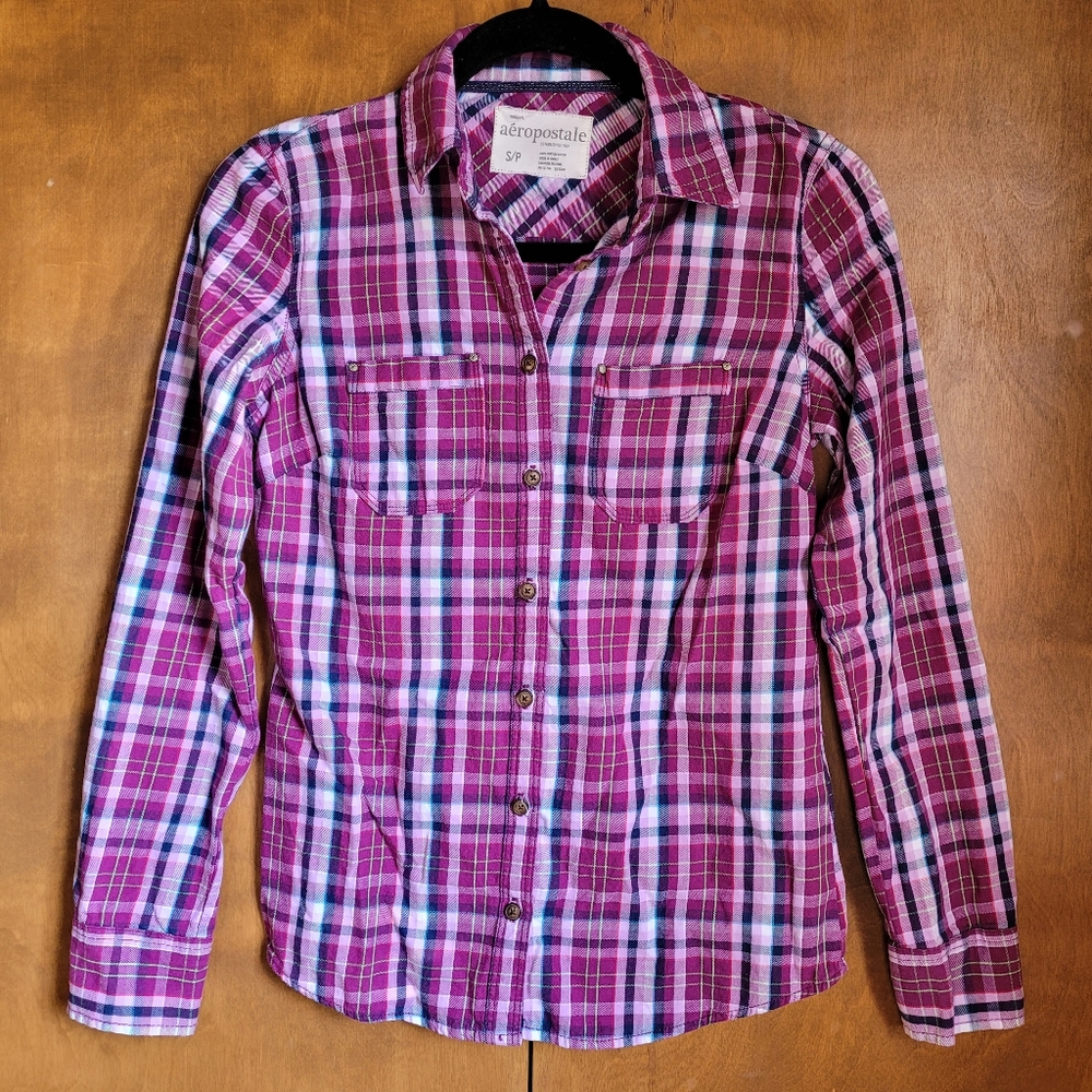 Aeropostle Button-up Flannel Size Small Purple Blue💜